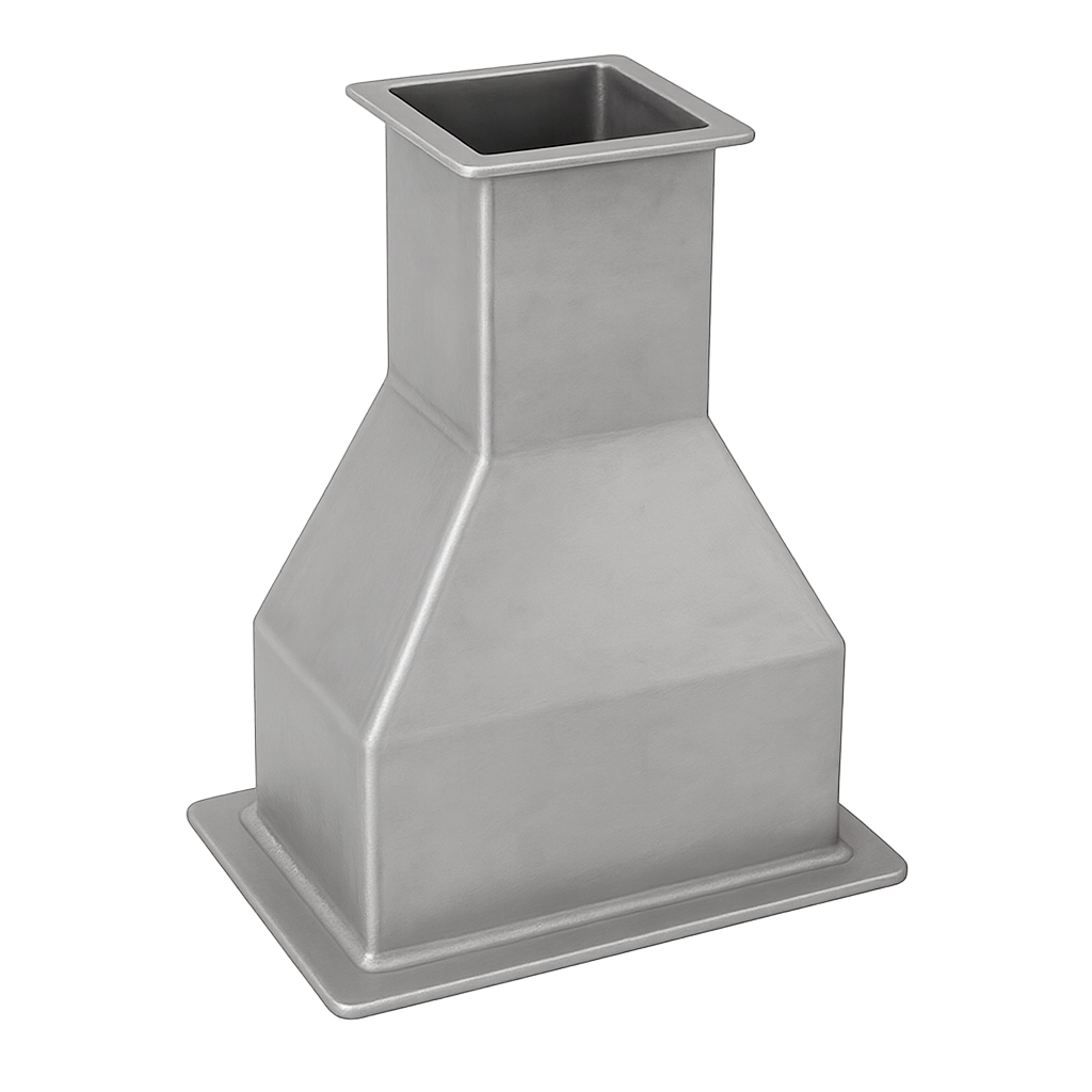 Réduction de conduit en acier inoxydable fabriquée sur mesure – découpe et pliage de précision pour applications industrielles ou de ventilation, pièce usinée par CTM Laser.